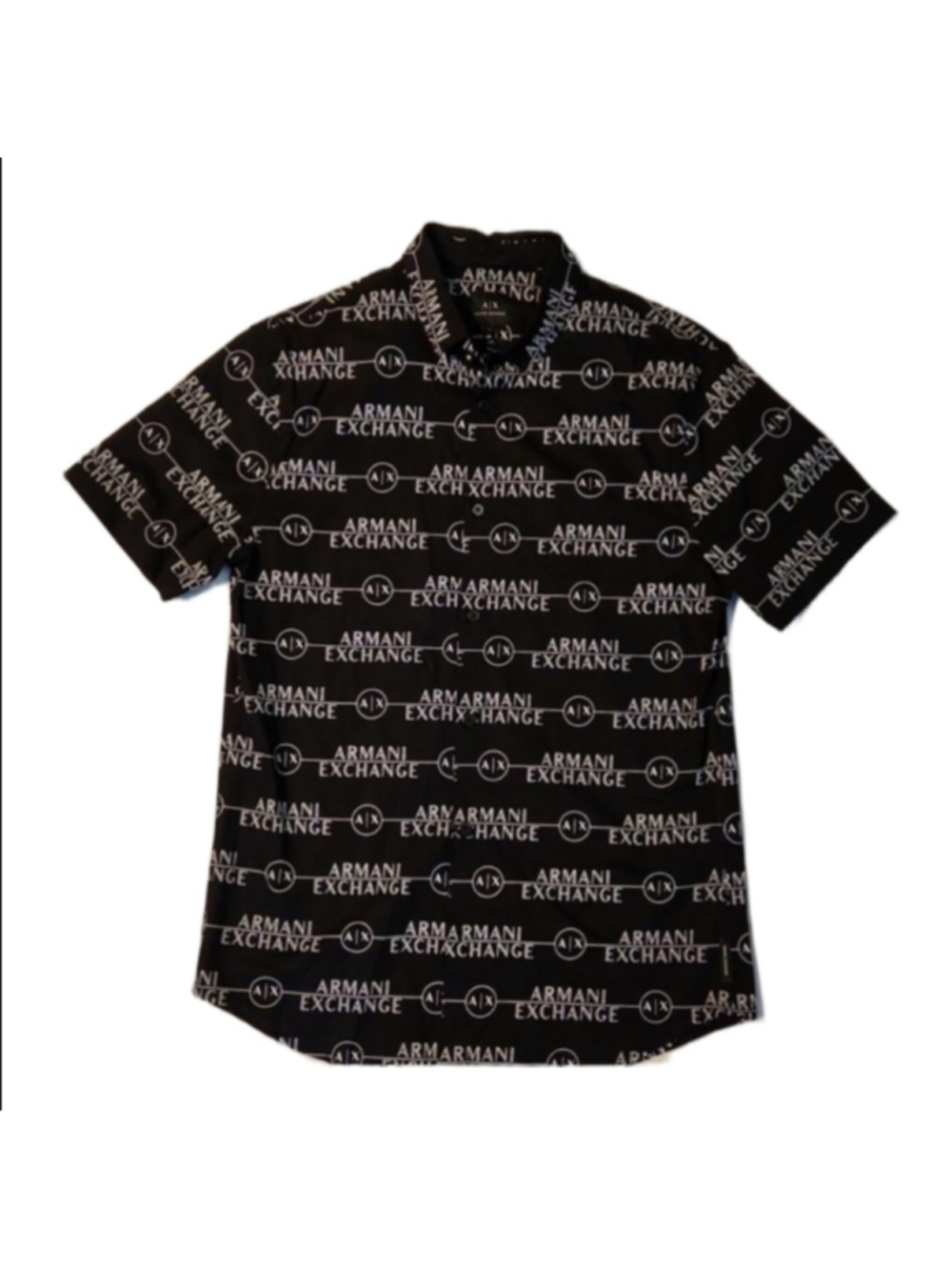 Armani Exchange Monochrome Logo Short Sleeve Button Down Shirt (M Size S Slim)